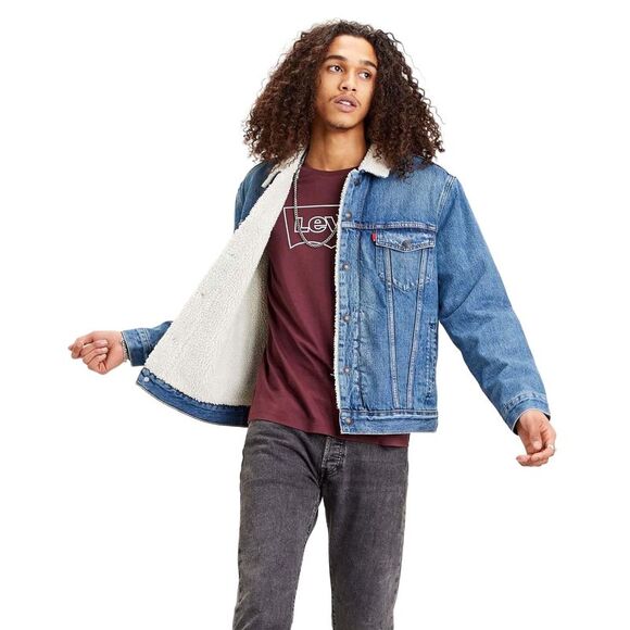 Levis Mens Type III Sherpa Trucker Jacket / Blue - Picture 4 of 5